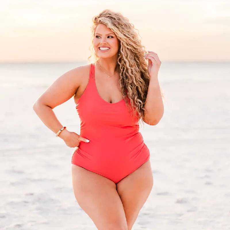 eco-friendly mesh swimwear-Meet You At The Lake Swimsuit, Red