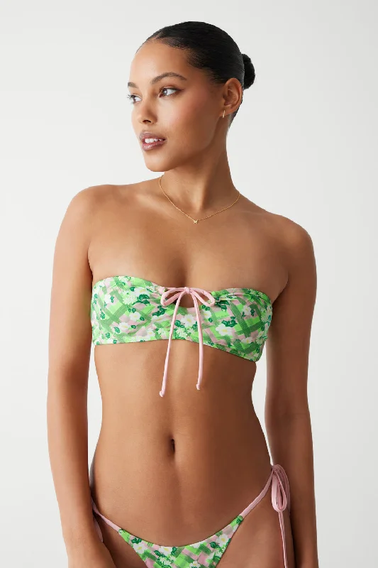 floral tie-dye swimwear-Meredith Plaid Bandeau Bikini Top - Baby Daisy