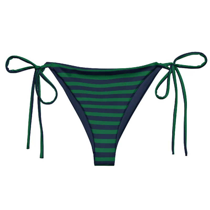 elegant floral swimwear-Navy Blue and Green Beach Stripes String Bikini Bottoms