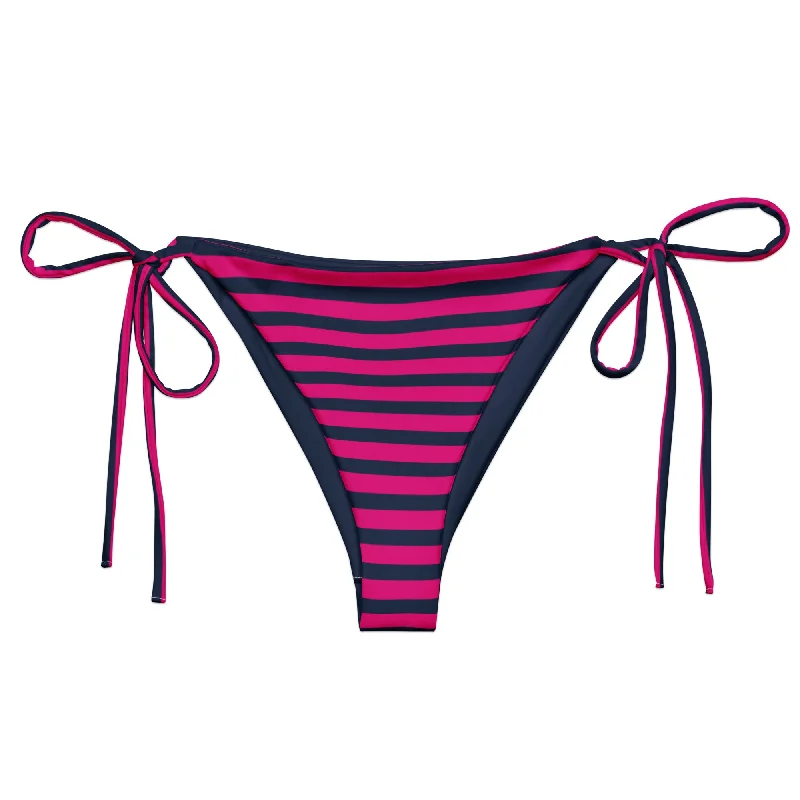 high-cut tropical swimwear-Navy Blue and Violet Red Beach Stripes String Bikini Bottom