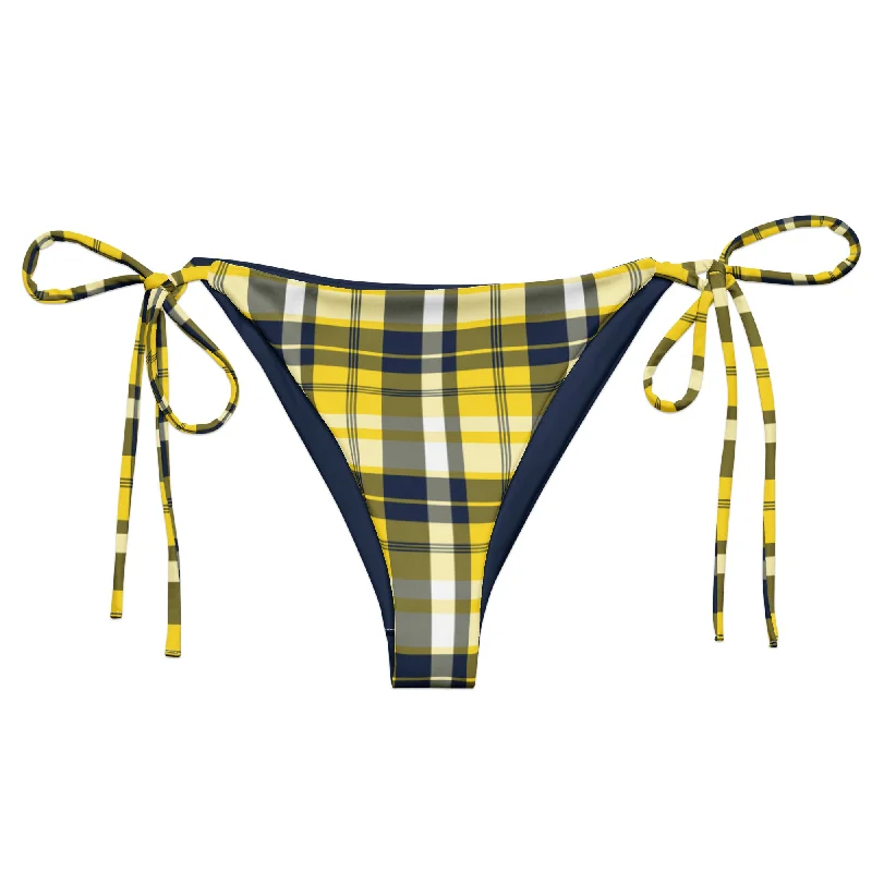 soft yellow swimwear-Navy Blue and Yellow Preppy Surfer Girl String Bikini Bottoms