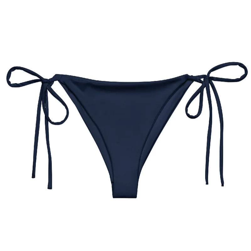 athletic striped swimwear-Navy Blue String Bikini Swimsuit Bottoms