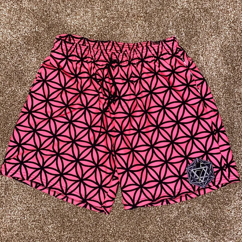 Neon Flower Of Life Pink Swim Trunks