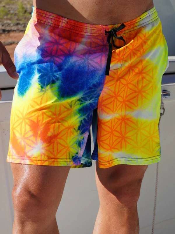 Neon Flower Of Life Tie Dye Swim Trunks