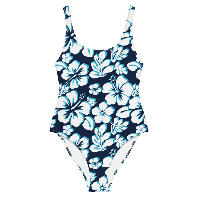 Ocean Blues Hawaiian Flowers One Piece Swimsuit