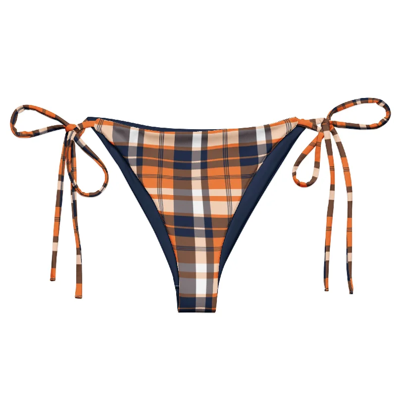 sporty striped swimwear-Orange and Navy Blue Preppy Surfer Girl String Bikini Bottoms