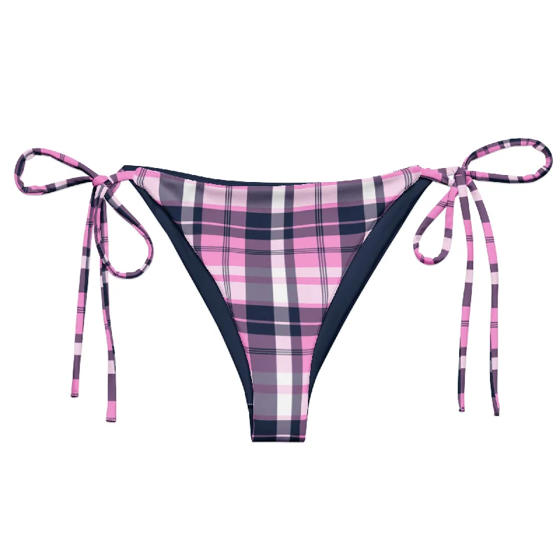 luxury mesh swimwear-Pink and Navy Blue Preppy Surfer Girl String Bikini Bottoms