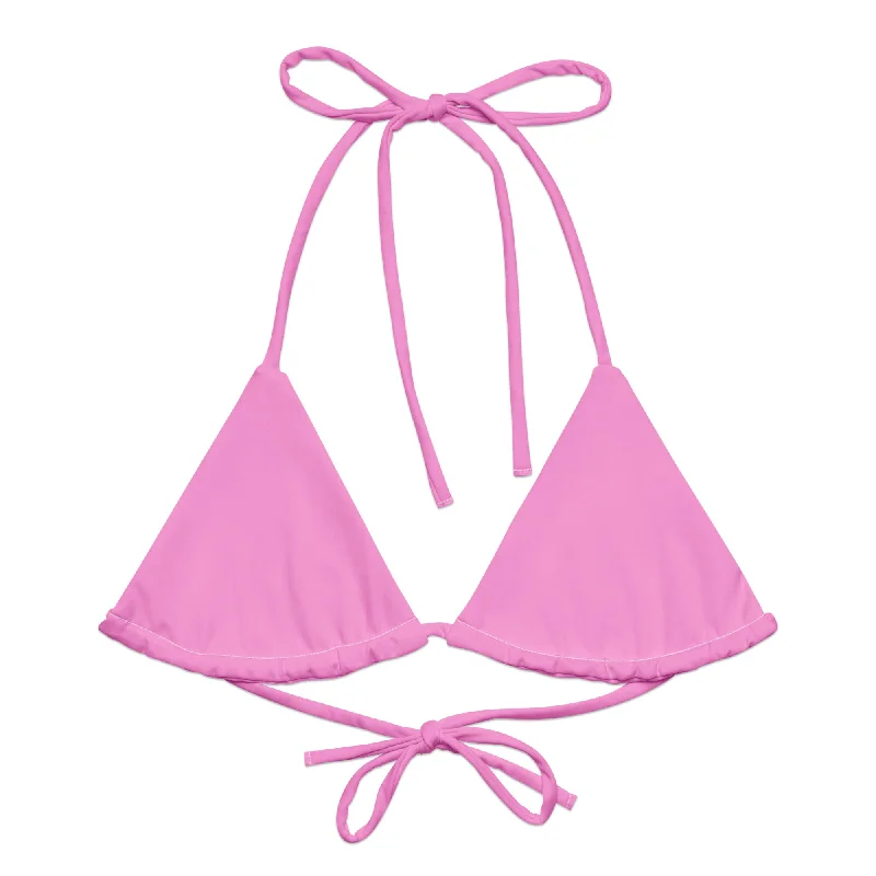 minimalist tropical swimwear-Pink String Bikini Swimsuit Top