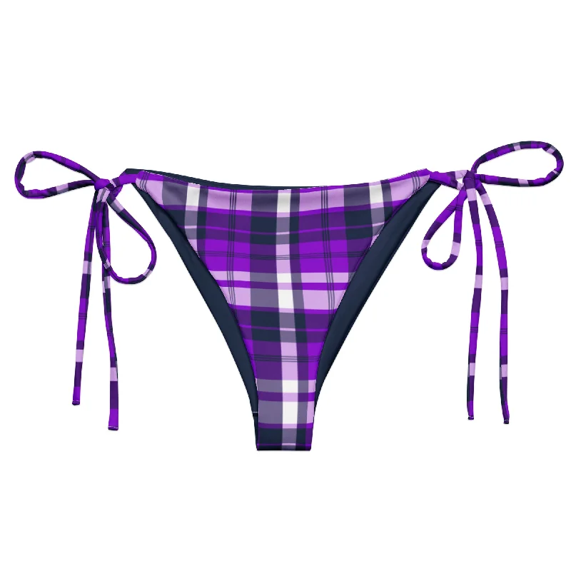 stylish striped swimwear-Purple and Navy Blue Preppy Surfer Girl String Bikini Bottoms