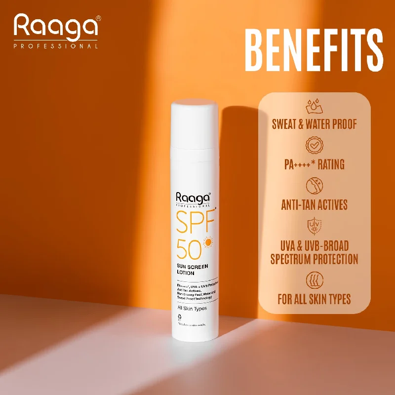 Raaga Professional SPF 50 Sunscreen Lotion | PA++++, UVA + UVB Protection, Anti Tan Activities, Non-Greasy Feel, Water and Sweat Proof Technology (55 ml)