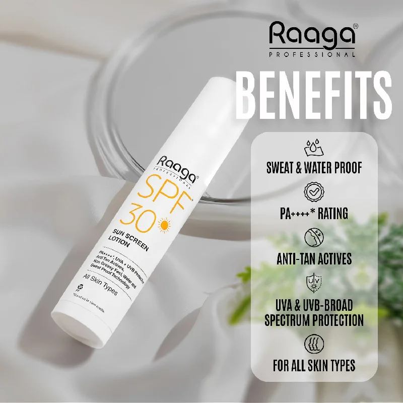 Raaga Professional SPF 30 Sunscreen Lotion | PA++++, UVA + UVB Protection, Anti Tan Activities, Non-Greasy Feel, Water and Sweat Proof Technology (55 ml)