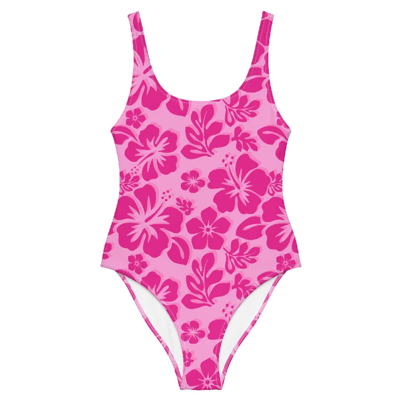 Raspberry Pinks Hawaiian Flowers One Piece Swimsuit