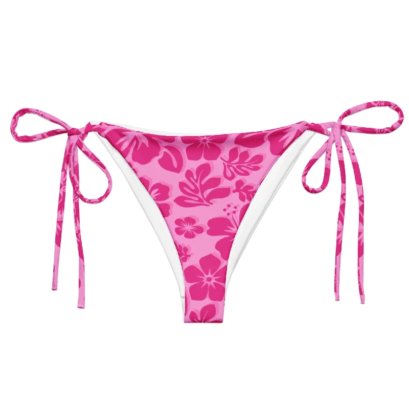 luxury striped swimwear-Raspberry Pinks Hawaiian Flowers String Bikini Bottoms