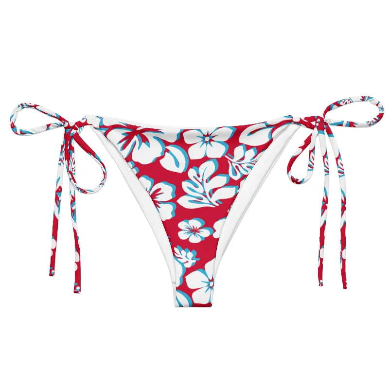 lightweight tropical swimwear-Red, Aqua Blue and White Hawaiian Flowers String Bikini Bottoms