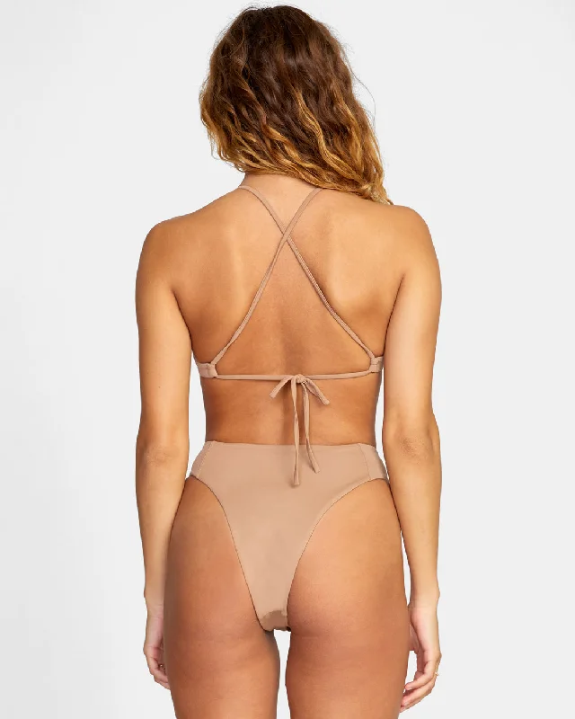 Solid High Rise Cheeky Bikini Bottoms - Wood