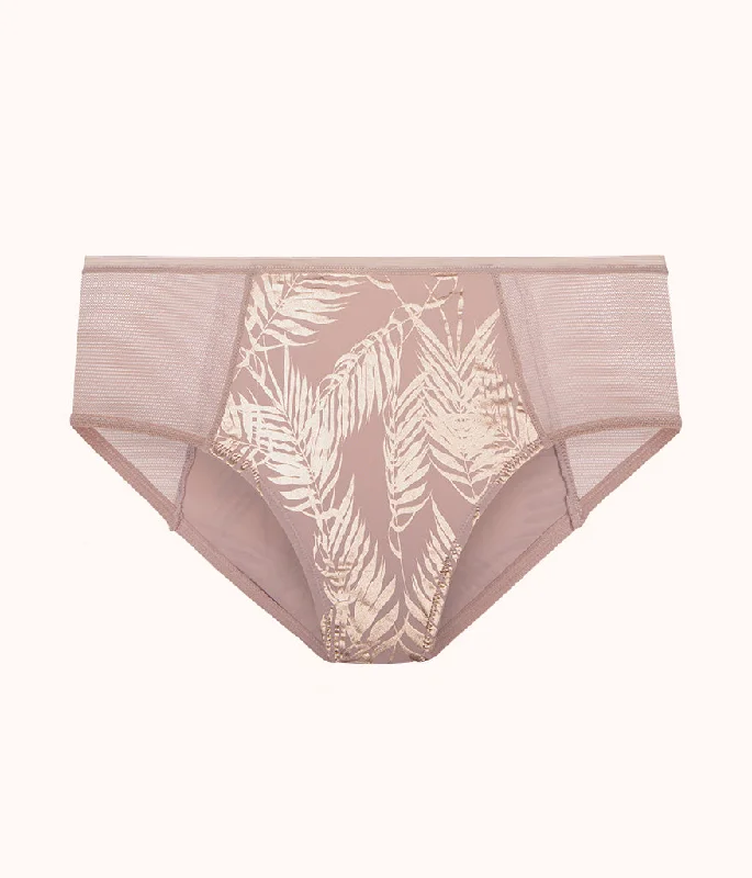 sheer floral bikini-The Metallic Palm Mesh High Waist Bikini: Orchid/Metallic Palm Print