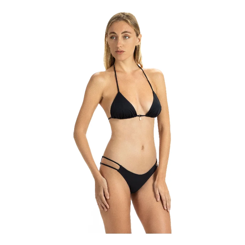 athletic striped swimwear-The Seashell Top - Black