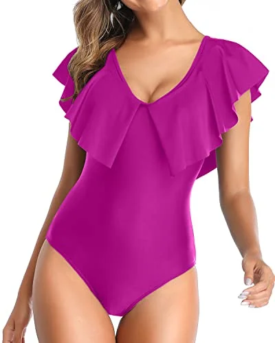 Sexy Style Ruffle One Piece Swimsuit For Women-Hot Pink