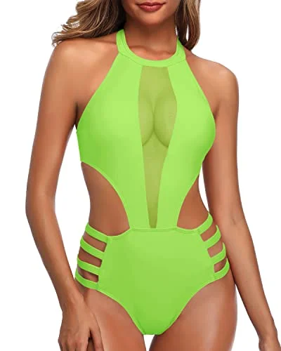 Slimming Black Cutout One Piece Swimsuit For Women-Neon Green