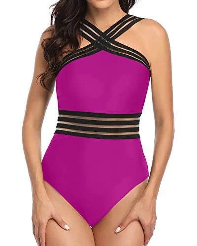 Shoulder Curve Perfectly One Piece Front Crossover Swimwear-Hot Pink