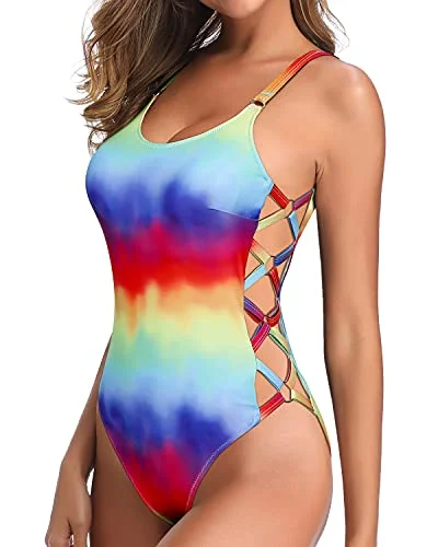 Slimming Crisscross Lace Up One Piece Swimsuits For Women-Color Tie Dye