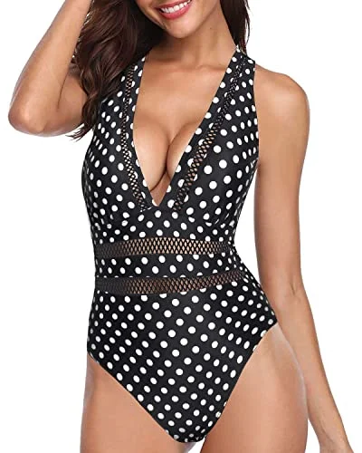 Supportive Padded Push Up Long Torso Swimsuit-Black Dot