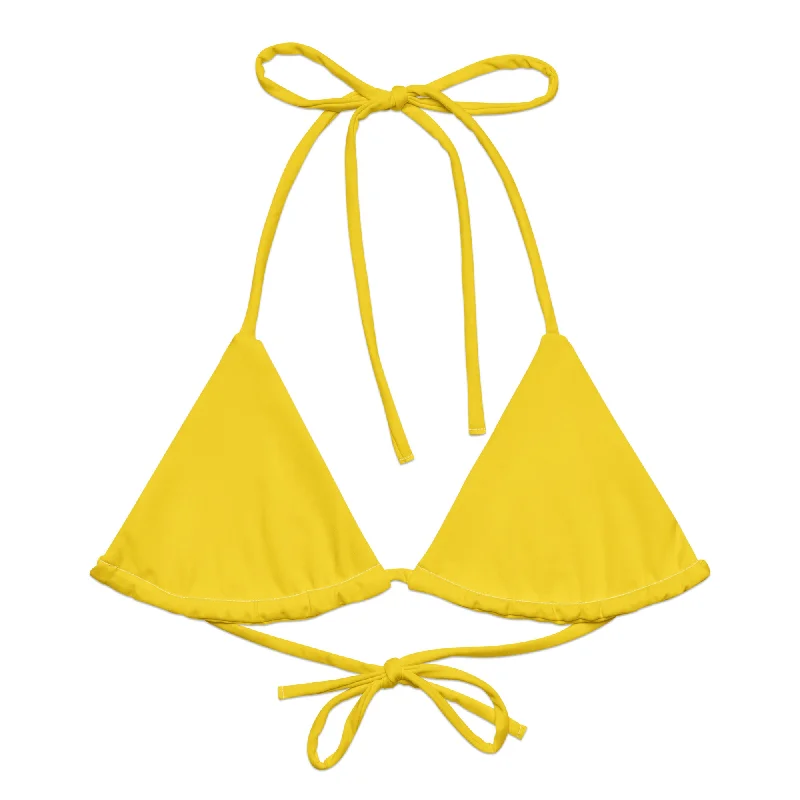 tropical striped swimwear-Yellow String Bikini Swimsuit Top